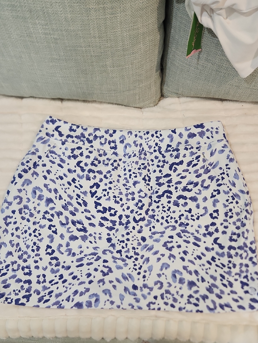 Tommy Bahama White Mini Skirt with Blue Animal Spot Print
